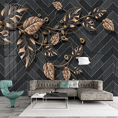 Benutzerdefinierte 3D-Foto-Braun-Blätter-Streifen-Schwarz-Wandbild-Schlafzimmer-Wohnzimmer-TV-Hintergrund-Wand-Malerei-Vlies-Relief-Tapete