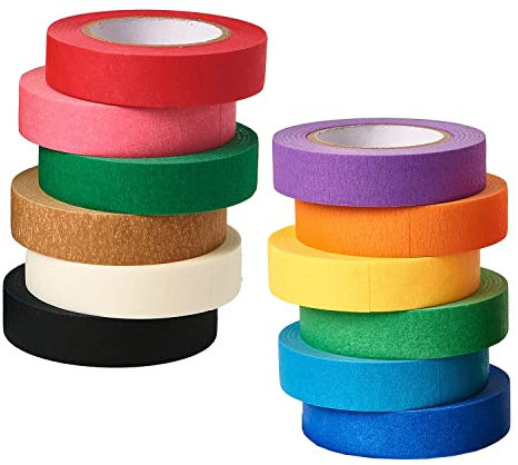 HUAZIZ 12 Rollen Farbiges Klebeband, Jede Rolle ist 10 Meter lang VRegenbogenband Tape Set Masking Tape Abdeckband-Set für Bastelarbeiten, DIY, Farbkodiert, 12 mm Breit