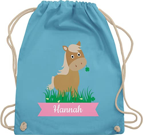 Turnbeutel Rucksack - Pferde - Süßes Pferd mit Name - Unisize - Hellblau - personalisierter pferdemotiv reit sachen für mädchen pferden beutel kindergarten pferderucksäcke pferdeliebhaber