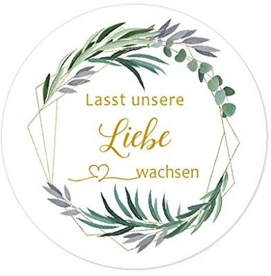 100 Eukalyptus Goldener Kranz Hochzeit Aufkleber für Hochzeit Gastgeschenk Taufe Konfirmation Geburtstag Feste Produkte - UNI 201 (Lasst unsere Liebe wachsen)