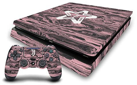 Head Case Designs Offizielle Juventus Football Club Black & Pink Marble Logo Kunst Vinyl Haut Gaming Aufkleber Abziehbild kompatibel mit Sony Playstation 4 PS4 Slim Console and DualShock 4 Controller