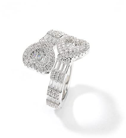 OIDIMS Iced Out Baguette CZ Verstellbarer Herzring, alle passen zu Gold und Silber zarten Steinen, Hochzeit Verlobungsringe für Mädchen und Frauen, Luxusgeschenk, Geburtstag, 7, Metall