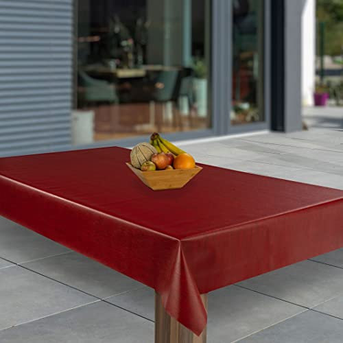 laro Wachstuch-Tischdecke Abwaschbar Garten-Tischdecke Wachstischdecke PVC Plastik-Tischdecken Eckig Meterware Wasserabweisend Abwischbar, Muster:Weinrot Leinenoptik, Größe:118x120