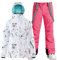 GSOU SNOW Ski Sets für Frauen Ski Jacken und Hosen Schneeanzug Snowboard Mantel outfits Warme Kapuze Wasserdicht Winddicht Isoliert, Rosa Weiß 1, Small