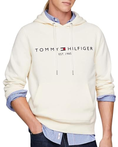 Tommy Hilfiger Herren Hoodie Tommy Logo mit Kapuze, Weiß (Calico), S