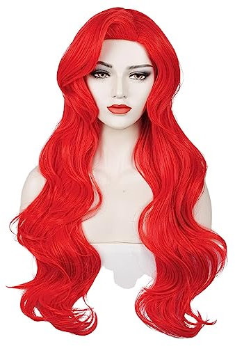 TOMIGO Damen Lange Rot Cosplay Perücke Gewellt Rote Synthetische Perücke für Halloween Cosplay Kostüm (Rot)