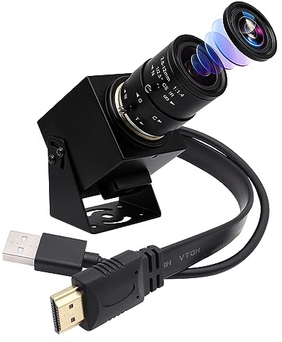 ELP Telecamera HDMI 4K USB grandangolare 2,8 – 12 mm Varifocal Focus Obiettivo Webcam di primo piano supporto H.265, Ultra HD 2160P Webcam con sensore IM415 per computer Live Streaming Meeting