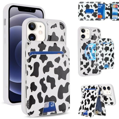 Zouzt for iPhone 12 Mini Detachable 2 in 1 Wallet Case with Card Holder for Magsafe, Magnetic PU Leather Flip Credit Slot Protective Phone Cover Women Men for iPhone 12 Mini 5.4 Inch-Cow Print Black