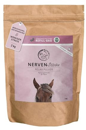 Annimally Nervenstärke - Pferde Relax Nerven Pulver 2kg zur Beruhigung beim Pferd - Nervenkräuter mit Magnesium, Tryptophan, Baldrian, Passionsblume & Hanföl gegen Angst, Stress & für Transport