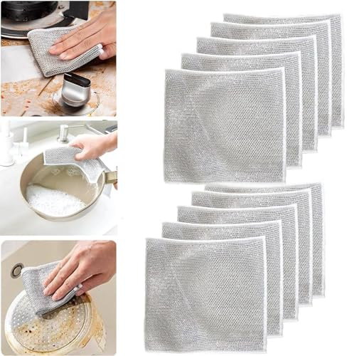 10 Stück Mehrzweck-Draht-Geschirrspüllappen für nasses und trockenes, , Multipurpose Kratzfestes Wire Dishwashing Rags Wiederverwendbares Reinigungstuch, für Pfanne, Topf, Herd, Küche, Haushalt