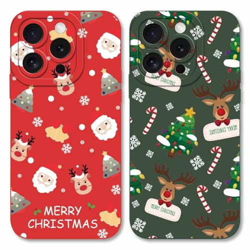 Yoedge 2 Stück Weihnachte Hülle für Apple iPhone 15 Pro 6,1, Handyhülle mit Cartoon Christmas Muster Motiv Design Case, Weiches Silikon Stoßfest Kratzfest Schutzhülle Cover, Weihnachtsmann02+Elch02
