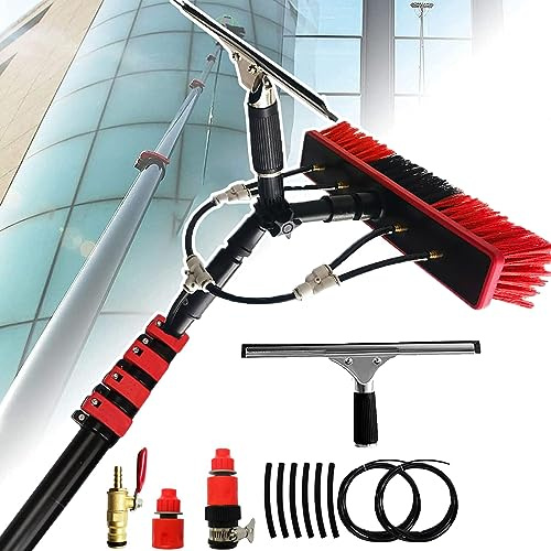 Solar Panel Cleaning Brush (3.6-10.8M), Retractable Window Cleaning Kit, Water Spray Knife/Squeegee, for Garage and Height Cleaning,7.2M/24FT