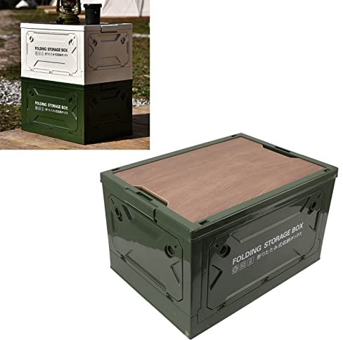 Dpofirs Faltbare Aufbewahrungsbox mit Holzdeckel aus PP Material,Klappbox 50L großes Fassungsvermögen,Campingbox mit 5 öffnbare Tür Faltbares Design für Draußen (OD Grün)