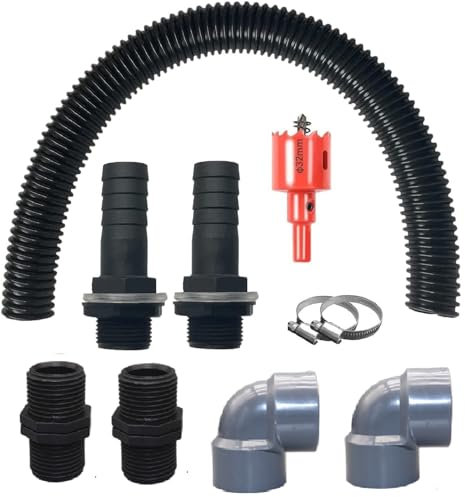 XNSHUN 1.25 Zoll (32mm) Regentonnen Verbindungsset, 50cm Winterlicher Frostschutz Verbindungsschlauch Und 2 Schlauchstutzen 25mm Mit Kontermutter, 2 Winkel 90 Grad Und 2 Tankdurchführung
