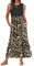 AUSELILY Vestido Largo Mujer Verano Cuello Redondo Sin Mangas Casual Elegante Maxi Vestido de Playa con Bolsillos XXL Leopardo Negro