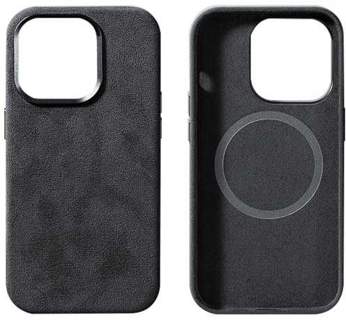 GAZIXCUN Alcantara-Wildleder-Hülle für iPhone 15/15 Plus/15 Pro/15 Pro Max, Vollständig Umwickeltes Echtes Italienisches Wildleder, Kompatibel mit Magsafe, rutschfeste, Stoßfest,Black,15 Pro Max