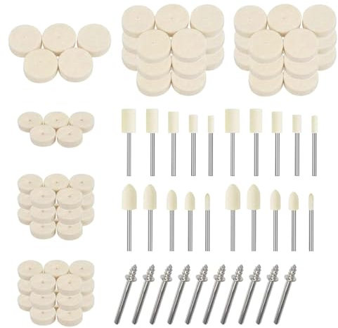 WEDAMOO 100 Stücke Wollfilz Polierscheiben, Wollfilz Montierter Dorn Polierset mit 1/8 Schaft Polierzubehör Polieraufsatz Set für Dremel Rotationswerkzeug Schmuck Metall Glas