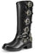 DREAM PAIRS Stivali da donna al ginocchio, senza lacci, da moto, punta quadrata, tacco grosso con fibbie, nero, 42 EU