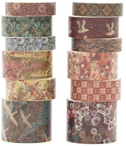 KAVI' S 12 Rollen Kyoto Charme Washi Tape Set Klebeband Papier Dekorativ Masking Tape Klebeband Bunt für Scrapbooking Handwerk Handwerk (Crimson Fields)