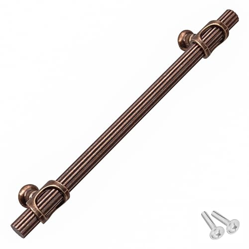 Decoranddecor Bar Drawer Pull Handles with Lines Design Kitchen Cabinet Decorative Hardware Bedroom Bathroom Furniture Accessories (320mm Hole Centres, Antique Copper)