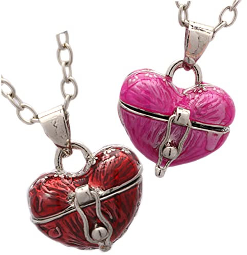 OATIPHO 2pcs Vintage Heart Locket Necklace for Women Small Box Pendant Love Heart Chain Necklace Mother Daughter Matching As Wedding