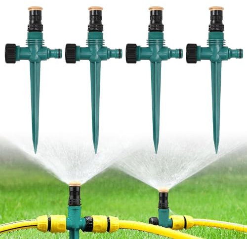 mizikuu Aspersores de Riego Cesped, 4 Piezas Aspersor de Agua Automático Aspersor Giratorio de Césped de 360° spersor de Césped Rociador para Manguera de Jardín, Yardas, Plantas, Flores