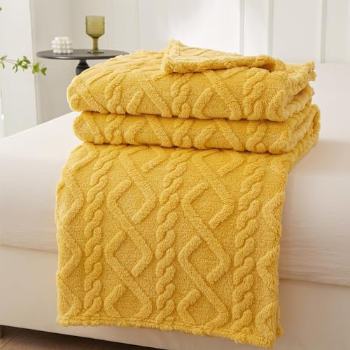 Mezzar Coperta Matrimoniale Pile, Coperta per Divano Morbida, Plaid Pile Blanket per Letto Caldo e Confortevole (yellow, 150 * 200CM)