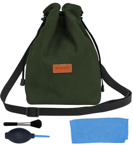 Dzmuero Sacoche appareil photo, Pochette appareil photo, Housse appareil photo, avec Kit de nettoyage dappareil photo, Cordon de verrouillage réglable, Doublure souple, Portable (Vert, 16*10*25cm)