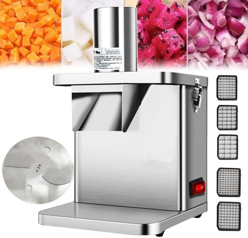 Commercial Slicer Chopper for Vegetables and Fruits, Electric Cutting Tool Food Processor with Cutting Knife Nets and Knife Disc, Stainless Steel Food Chipper for Potatoes