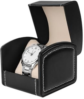 Anseom Scatola per Orologi, PU Porta Orologi da Viaggio in Pelle Scatola Porta Orologi con Cuscino Rimovibile Cassa per Orologio Singola Custodia Orologi Scatola Regalo per Uomo Donna(Nero)