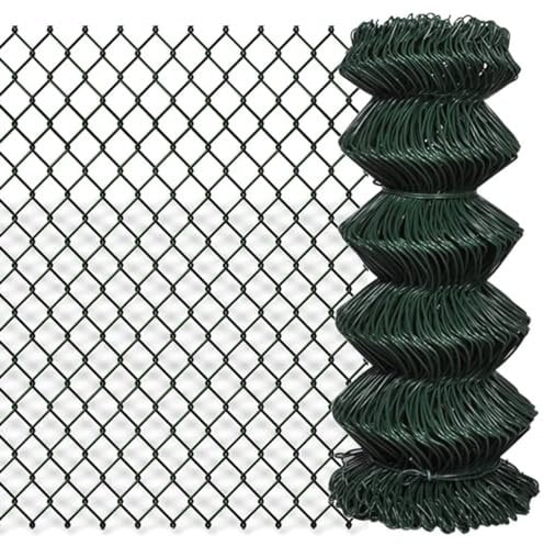 Lechnical Chain Link Fence Steel 0,8x15 m Green,Chain Link Fence,Garden Fencing,Chain Link Fencing,Garden Fencing Barrier-140343