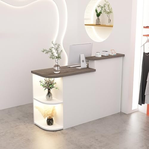 Moderne, minimalistische Kassentheke, Friseursalon-Kassierertheke mit LED-Licht, Ladentheke mit offener Trennwand, aus E-Grade-Material, geeignet für Stillstände, Geschäfte usw.(D-1,110x50x105cm)