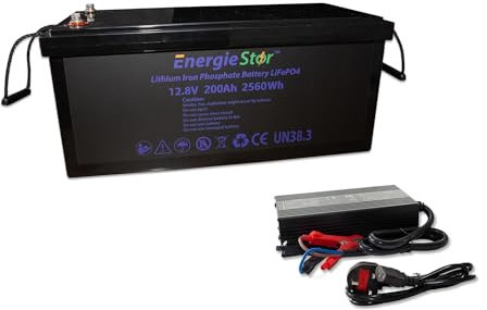 LOWENERGIE 200W LiFePo4 Battery 12.8V Lithium-Ion Iron Phosphate 12V Leisure Solar Caravan (Battery plus charger)