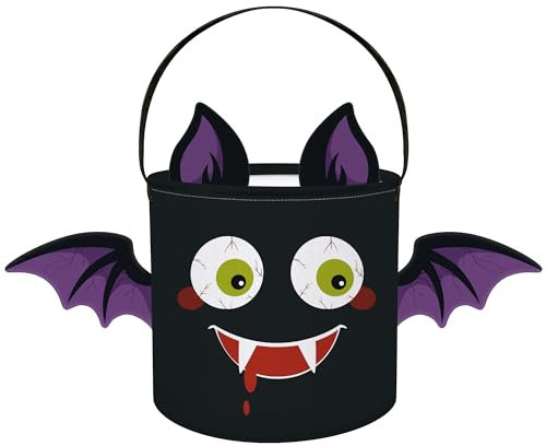 Clastyle Halloween Wacky Secchio di Caramelle con Manico per Ragazzi Ragazze Dolce Pieghevole Trick or Treat Borsa per Bambini Decorazione Forniture di Partito,Pipistrello 3D