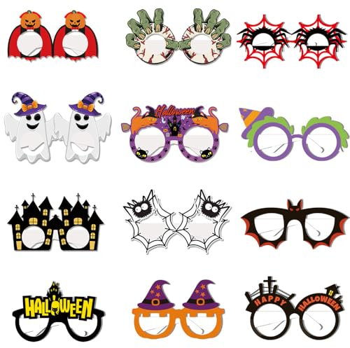 12pz Occhiali di Halloween, Occhiali Halloween Set, Occhiali da Festa Divertenti, 12 Stili Occhiali di Carta Spaventosi Assortiti Bomboniere Accessori, Adatto per Bambini Adulti Halloween Carnevale