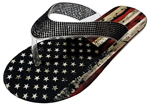 Generico Donna Pelle Flip Flop Donna Rosa Infradito Donna Pantofole da Donna estive con Strass Slip On Independence Day Casual Open Toe Flat Soft Bottom Scarpe Donna da Lavoro Ciabatte (Black, 38)
