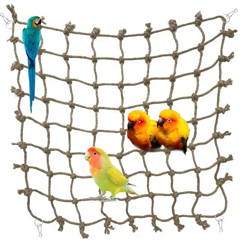CQJ Parrot climbing Net Jungle Fever Rope Small Animals Toys for Parakeets Lovebirds Finch Budgerigars Conure Cockatiel (M 16 x 16)