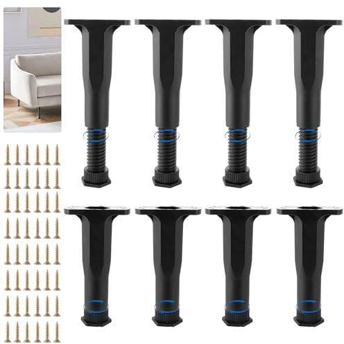 GBACHOOSE 8 Pièces Pieds de Lit Plastique 16 à 28 cm, Pied Sommier à Lattes, Pied de Lit Central, Pieds pour Sommier à Lattes, Support de Lit Reglable, Pieds de Lit Réglable pour Meubles, Armoire