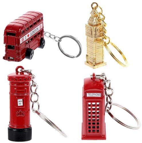Garneck 4 London-Schlüsselanhänger, Souvenir- , britischer Schlüsselanhänger, filigraner , britischer Bus-, Big Ben-, Londoner Bus, Handtasch