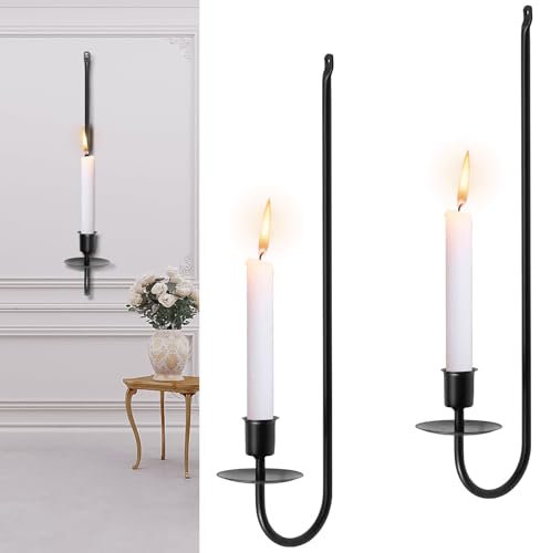 MENIBBLER 2 Pcs Candle Sconce Holder, Stylish Hanging Holders Mental Iron Wall Candle Sconce Hanging Wall Candle Holder L Shape Wall Pillar Holder 40x7x11cm Black Wall Art Candle Holder for Bedroom