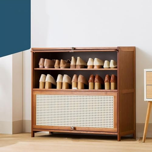 Organizador de zapatos de bambú con almacenamiento libre de polvo y diseño ventilado, armario de almacenamiento de zapatos para entrada, pasillo, armario (70 cm)
