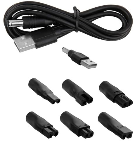 USB Power Cord Cable Shaver Charger Replacement Power Supply Charger for Hair Clippers, Razors, Air Purifiers and Table Lamps - Includes DC Port, USB Adapter and Power Cord 1.5 Meter