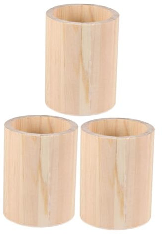 BUGUUYO Blank Wooden Pen Holder and Makeup Brush Cup Set, Pine Wood Round Pencil Organizer for Desk, Diy Unfinished 3pcs Storage Buckets for Office and Home Use