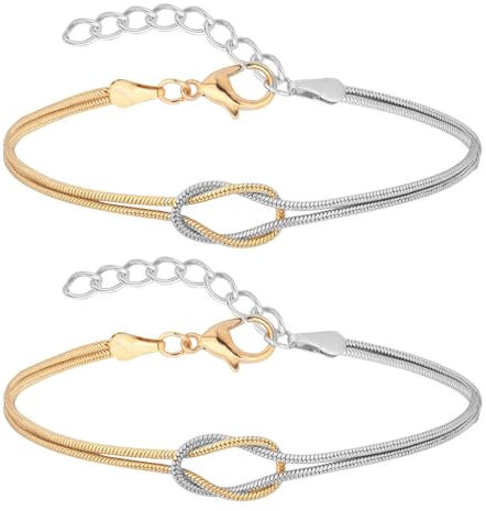 Irikdescia 2 Stück 18K Knot Armband Gold Sliver, Partnerarmbänder, Paar Armbänder, Paare Geschenke, Passende Pärchen Armband Für Paaren Freundschaft Beziehung(Bicolor)