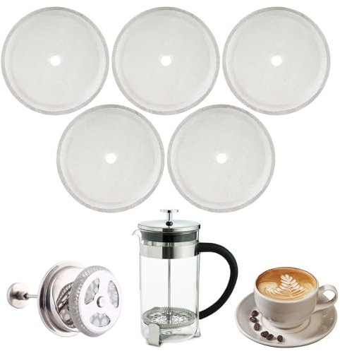 Pack of 5 French Press Filters, Replacement Filter Sieve, French Press Strainer, Stainless Steel Replacement Filter Strainer for Coffee Squeezers, Reusable Stainless Steel Mesh Filter for 1000 ml / 8