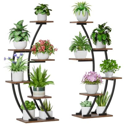 BACEKOLL Plant Stand Indoor with Grow Lights, Plant Shelf Indoor 2 Pack, Corner Plant Stands for Indoor Plants, 6 Tiered Plant Flower Display Shelf, Half-Moon Plant Rack for Home, Living Room, Black