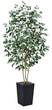 VeriNatural Ficus Artificial 180 cm Planta Artificial Grande - Árbol Decorativo Realista con Hojas de Seda, Tronco Natural y Maceta Negra- Ideal para Hogar Jardín Oficina, Interior y Exterior, VN129