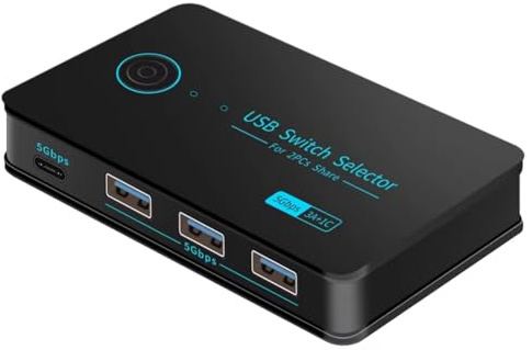 Kznifmk Neuer KVM-Switch USB 3.0 mit Hotkeys für PC-Tastatur, Maus, Drucker, 2 PCs, teilbar mit 4 Geräten, geteilter Controller 5 Gbit/s