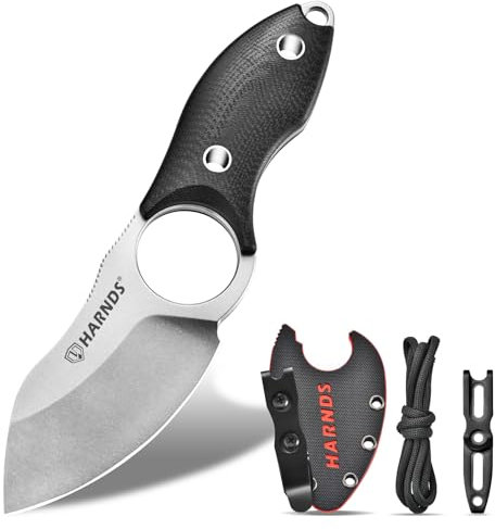 Harnds Couteau à Lame Fixe Couteau EDC Full Tang, Couteaux de cou Avec Lame en Acier D2 et Manche en G10 pour la pêche et l'écorchage, Eggplant