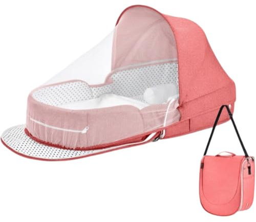 Berceau portable pour bébé pliable et lavable avec moustiquaire 2-1 et rideau occultant, cadeau essentiel pour nouveau-né (rose)